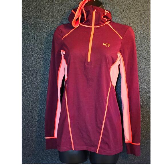Womens Kari Traa Svala Long Sleeve Hoodie Maroon Pink Small Base Layer - Picture 1 of 10